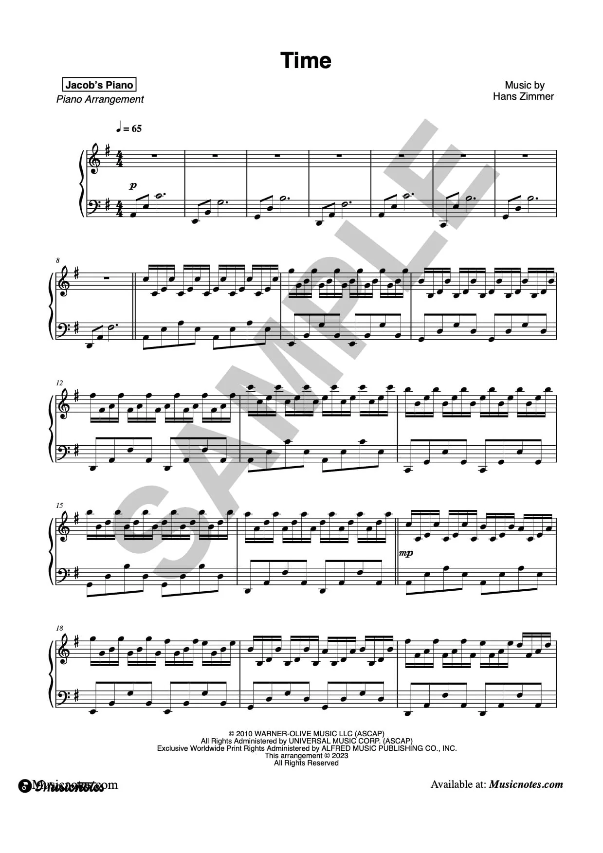 Time (from "Inception") (Sheet Music)